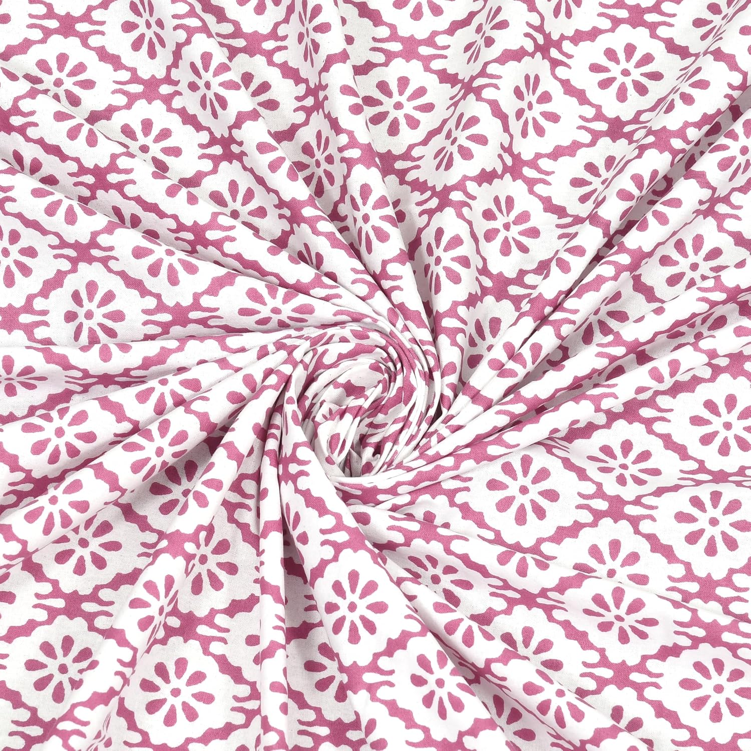 Pure Cotton King Size Bedsheet 2 Matching Pillow Covers | 100x108 Inches, Pink & White | Traditional Jaipuri Printed Bedsheet | Ideal Wedding Gift, Housewarming, Special Occasion Surprise