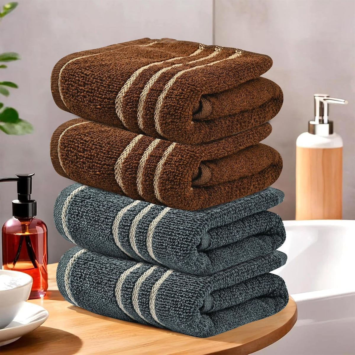 Kuber Industries Soft Cotton Face Towels 800 Gsm | For Men & Women Easily Washable Pocket Towels & Workout Gym - Dark Grey & Brown (Pack Of 4)