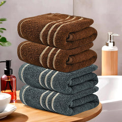 Kuber Industries Soft Cotton Face Towels 800 Gsm | For Men & Women Easily Washable Pocket Towels & Workout Gym - Dark Grey & Brown (Pack Of 4)