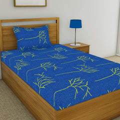 Single Bedsheet With 1 Pillow Cover - 55 X 88 Inches, Blue | Soft & Comfortable Sleep Experience | Machine Wash In Cold Water