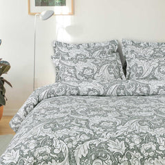 Printed Queen Size Double Bed Bedsheet With 2 Pillow Cover | 60 X 78 Inches, Grey & White - Breathable, Stain & Wrinkle Resistant | All Around Elastic Fitted Bedsheet