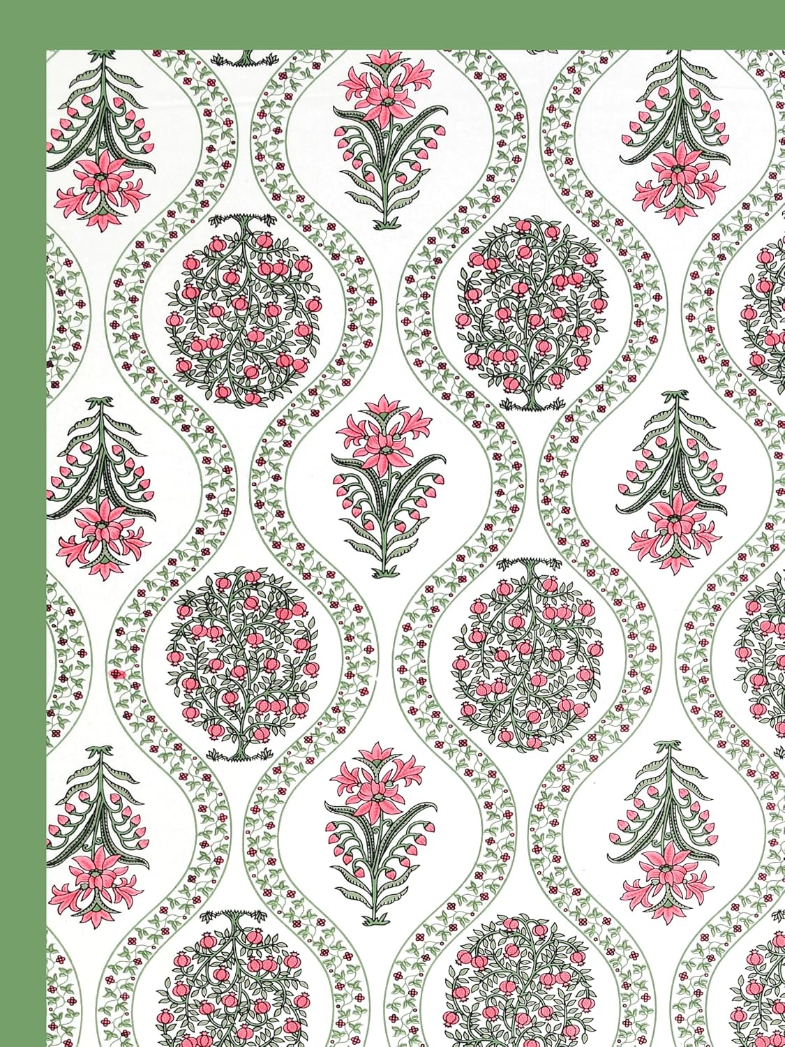 Jaipuri Bedsheet For Double Bed With 2 Pillow Covers - 90 X 108 Inches, Green & Pink | Pure Cotton Bedsheet King Size Bed | Soft & Breathable Fabric