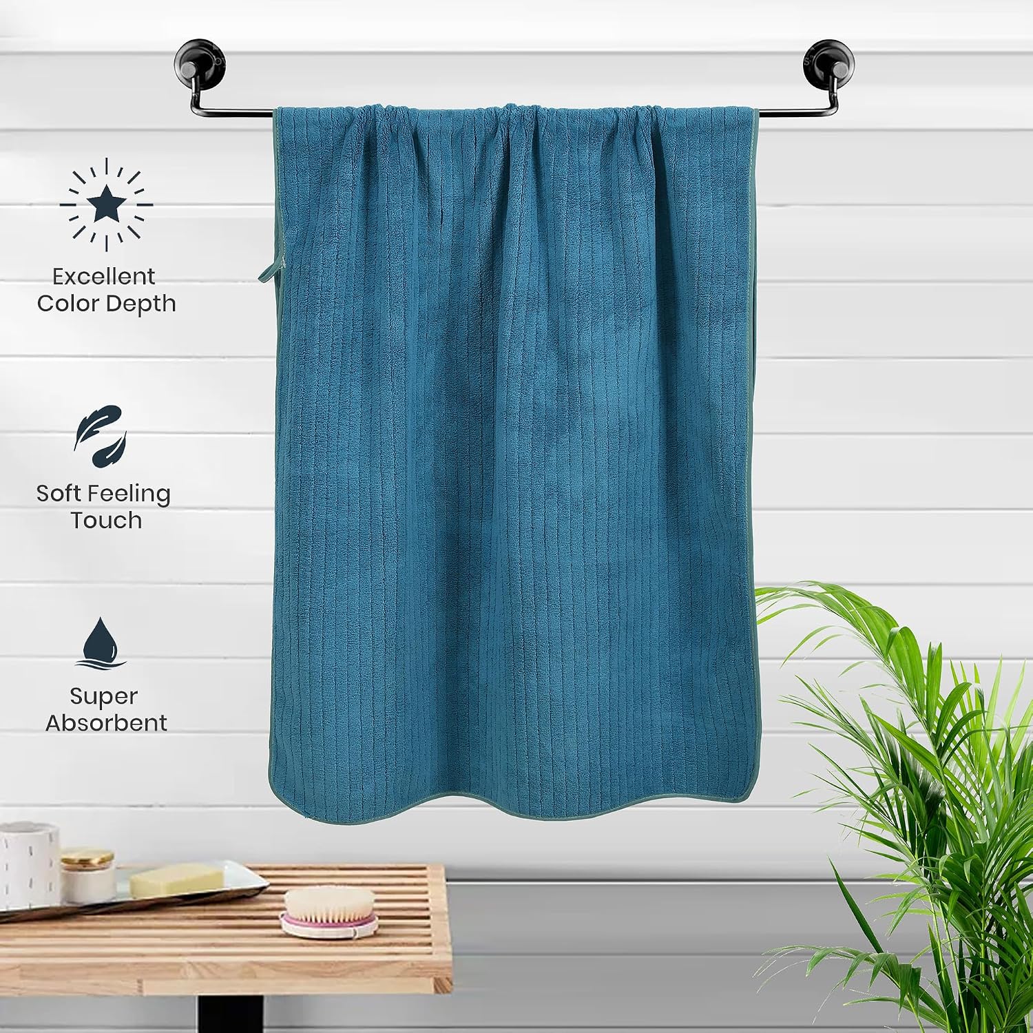 Urbanleaf Microfiber Large Bath Towel 300 Gsm | Quick Dry Super Absorbent Bath Towel For Men & Women (Blue Stripe)