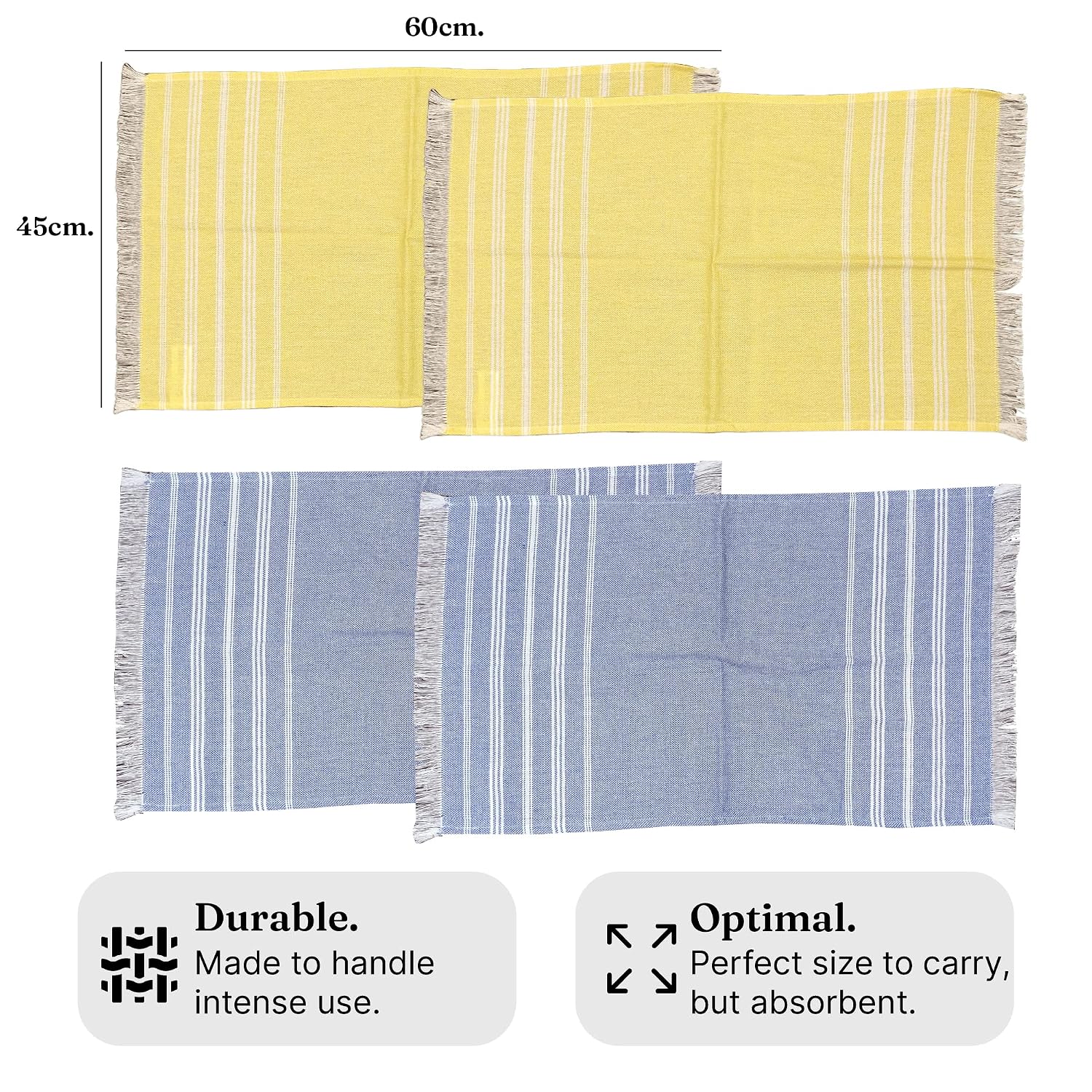 Indihaus Premium Cotton Hand Towel 310 Gsm | Soft, Absorbent, Multi-Purpose Towel Set | Blue & Sunshine Yellow (Set Of 4)