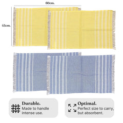 Indihaus Premium Cotton Hand Towel 310 Gsm | Soft, Absorbent, Multi-Purpose Towel Set | Blue & Sunshine Yellow (Set Of 4)