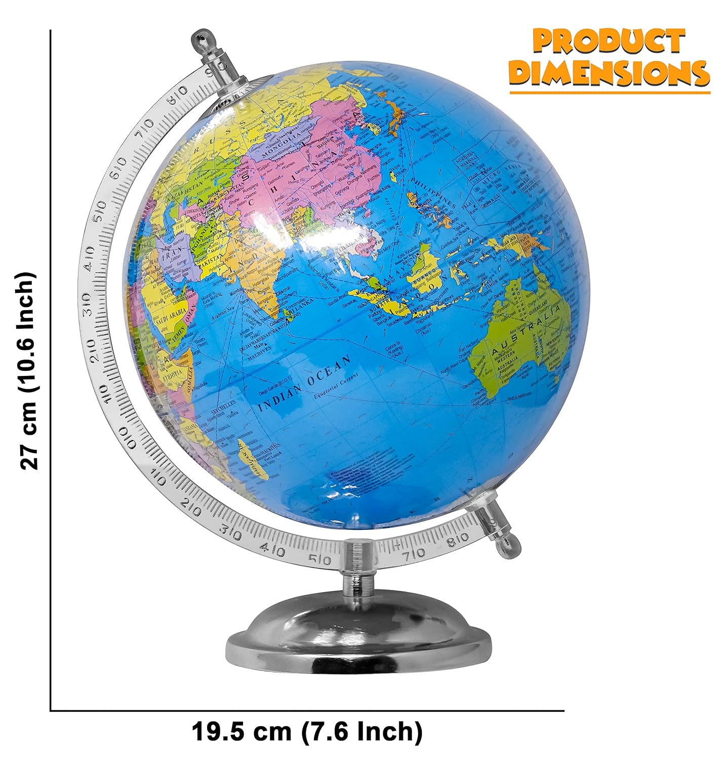 Globe For Student Kids Learning 10 Inch Educational World Globe With Metal Base | Perfect For Learning, Home Decor & Office Tables, Pack Of 1