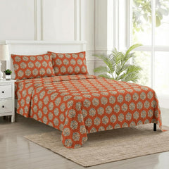 Premium 100% Cotton Queen Size Bedsheet With 2 Pillow Covers - 86 X 104 Inches, Clay Red | 180 Thread Count Ultra Soft | Ideal For House, Guest Home, Hotel