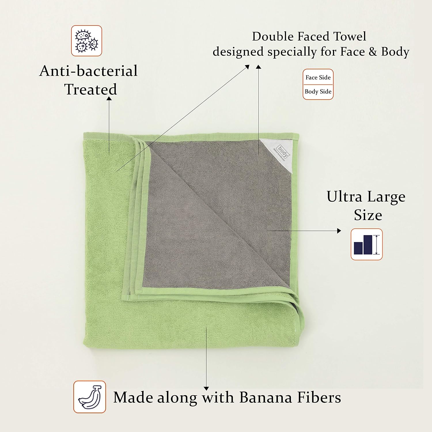 Doctor Towels World'S First Banana Terry Bath Towel 500 Gsm | Australian Formulated Antibacterial-Treated, Dual-Side For Face & Body, High Absorbent, Odor Free, Super Soft (Candy Green)