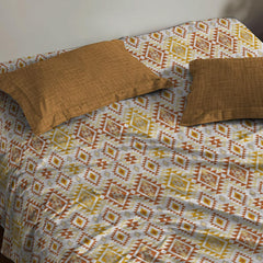 100% Cotton Bedsheet Double Bed For Queen Size With 2 Pillow Covers - 90 X 100 Inches, Yellow & Brown | Ideal For Daily Use - Perfect For Queen Bed Durable & Wrinkle Free