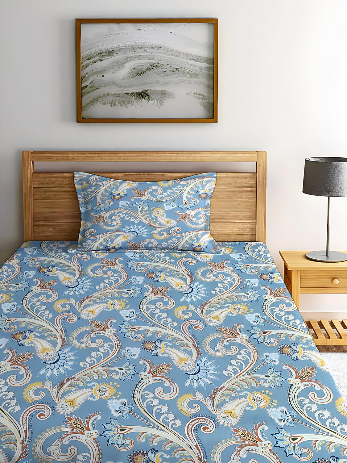 Floral Print Cotton 1 Single Bedsheet With 1 Pillow Cover - 60 X 90 Inches, Multicolor | Soft & Breathable Fabric, Skin-Friendly Bed Sheet For All Seasons