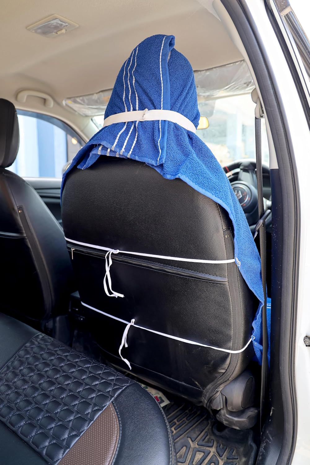 Roman Home Solid Large Luxury All Car Seats & All Office Chair Towel With Tie Knot & Elistick 450 Gsm - (Blue)