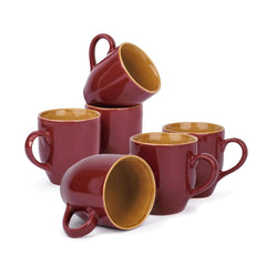 Ceramic Coffee Mug Set Of 6 - 300ml Each, Burgundy | Medium Mug With Glossy Finish - Stoneware Coffee Cup Set | Ceramic Cup - Microwave Safe & Dishwasher Safe