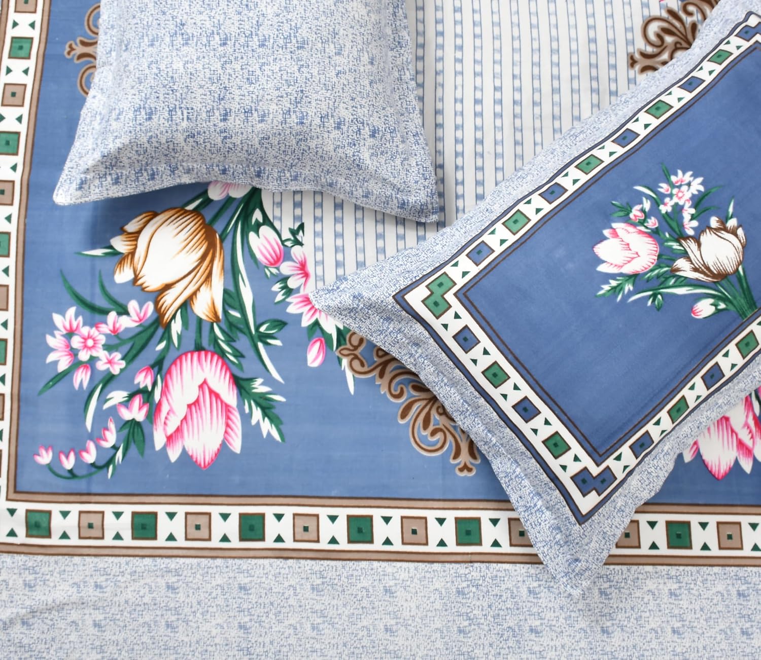 Printed Double Bedsheets With 2 King Size Pillow Cover - 90 X 100 Inches, Grey & Blue | Super Soft Luxurious Bedsheet | Perfectly For Gifting Wedding Anniversary, Birthday