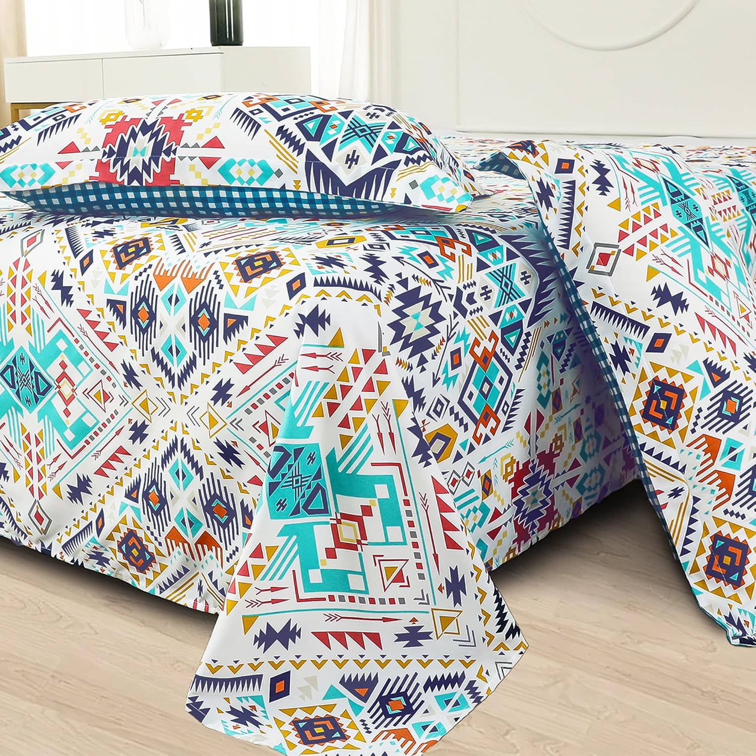 1 Double Bedsheet For Queen Size With 2 Pillow Covers - 88 X 100 Inches, White & Blue | Perfect For Festive Gifting | Soft & Durable For Everyday Use & Bedroom - All Season Comfort