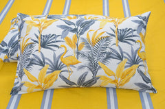 144 TC Double Bedsheet For Queen Size With 2 Pillow Covers - 88 X 96 Inches, Yellow & Grey | Printed Stripes & Flamingos | Perfect Gift For Anniversary, Wedding