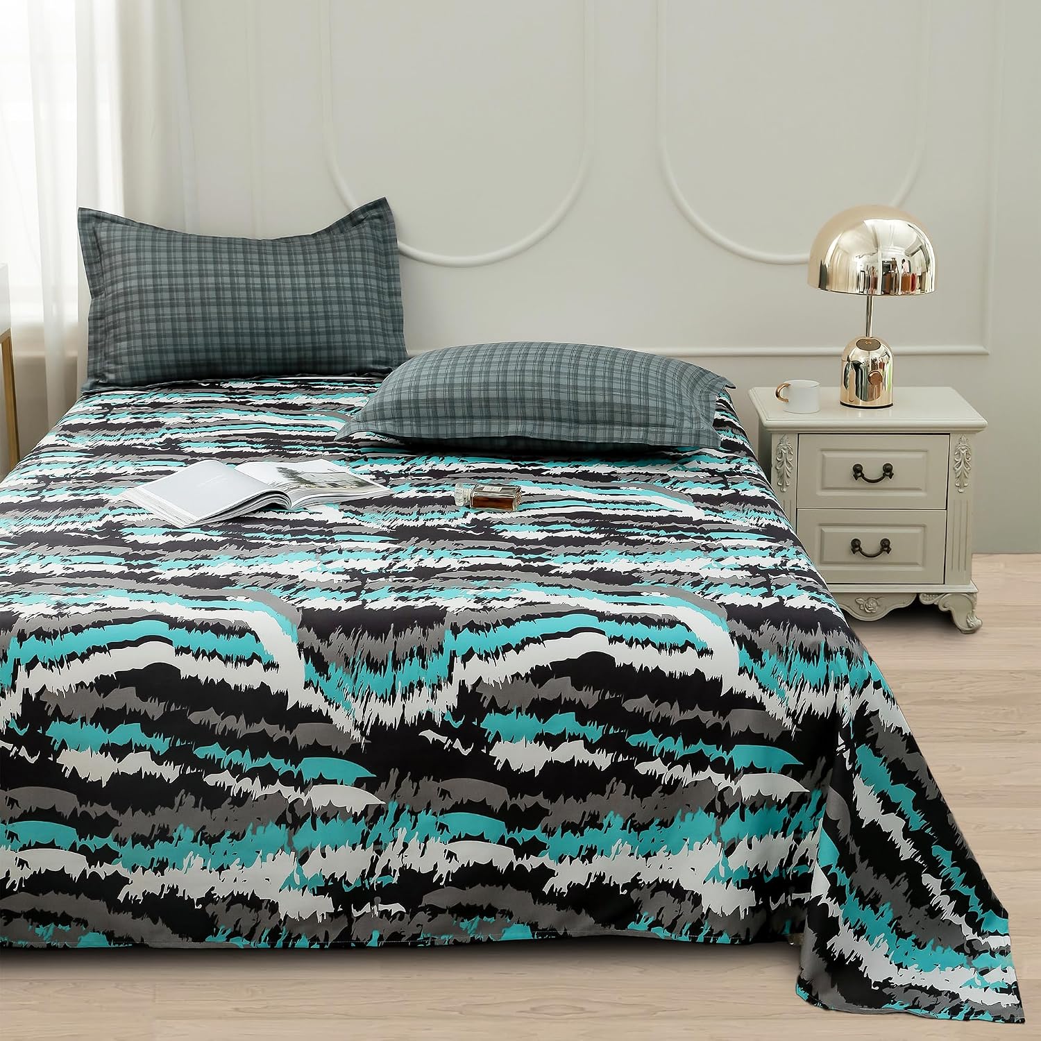 Bedsheets For Double Bed With 2 Pillow Cover - 92 X 98 Inches, Grey & Black | Satin Finish Microfiber Queen Size Bedsheet | Skin Friendly & Breathable Fabric