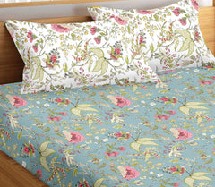 Jaipuri Design Cotton King Size Printed Bedsheet With 2 Pillow Covers - 108 X 108 Inches, Green & White | Ideal For Home Use & Perfect For Gifting On Weddings, Housewarmings & Festivals