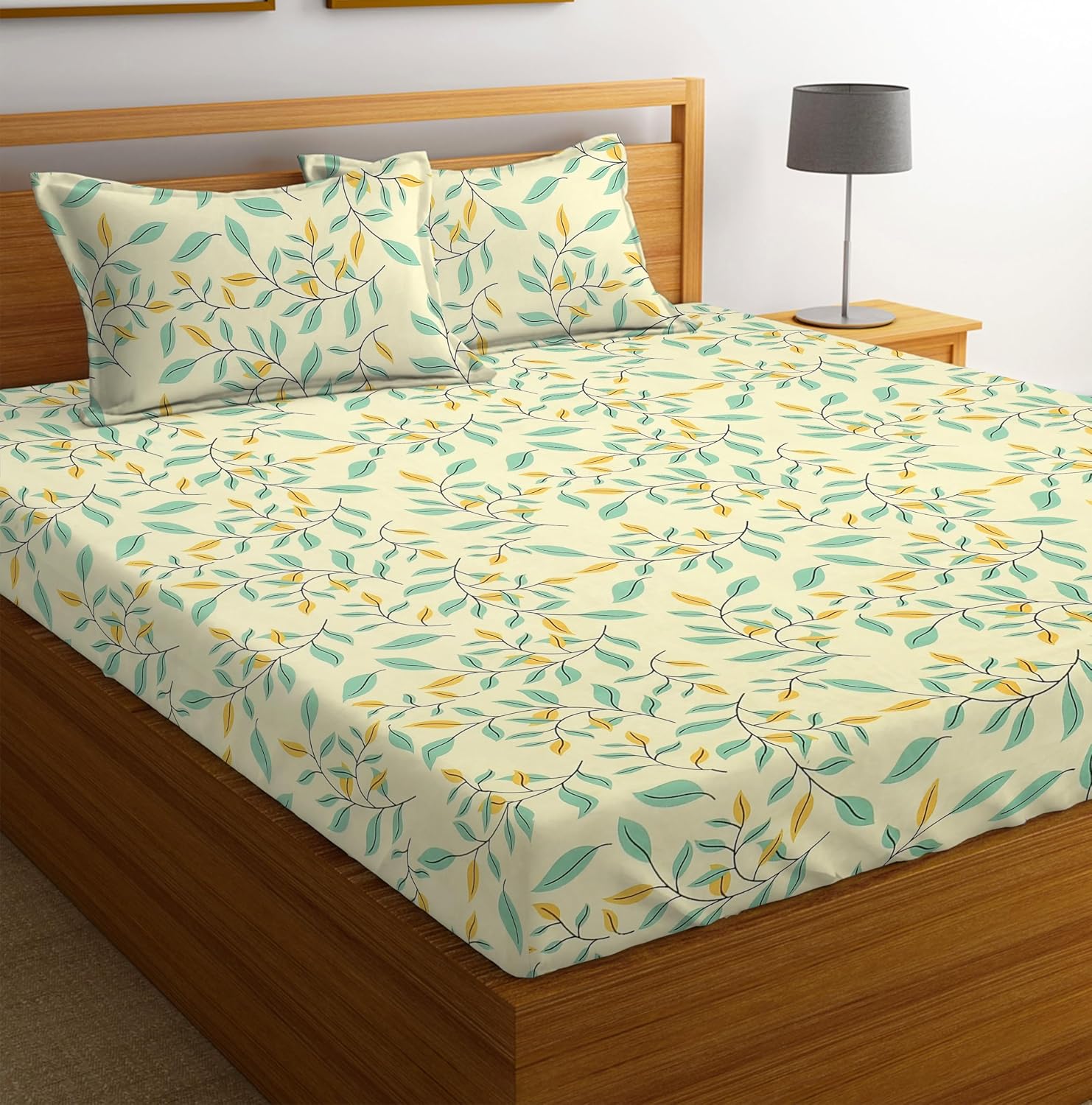 Printed Double Bed Bedsheets With 2 Pillow Covers - 90 X 90 Inches, Beige | Ideal For House - Bedroom, Guest Room, Perfect Gift For Festivals