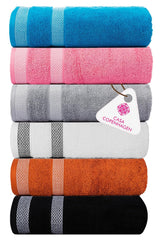 Casa Copenhagen Egyptian Cotton Solitaire Hand Towel 740 Gsm (Pink, Bluebird, Black, FeatherGrey,Orange & White)- Pack Of 6