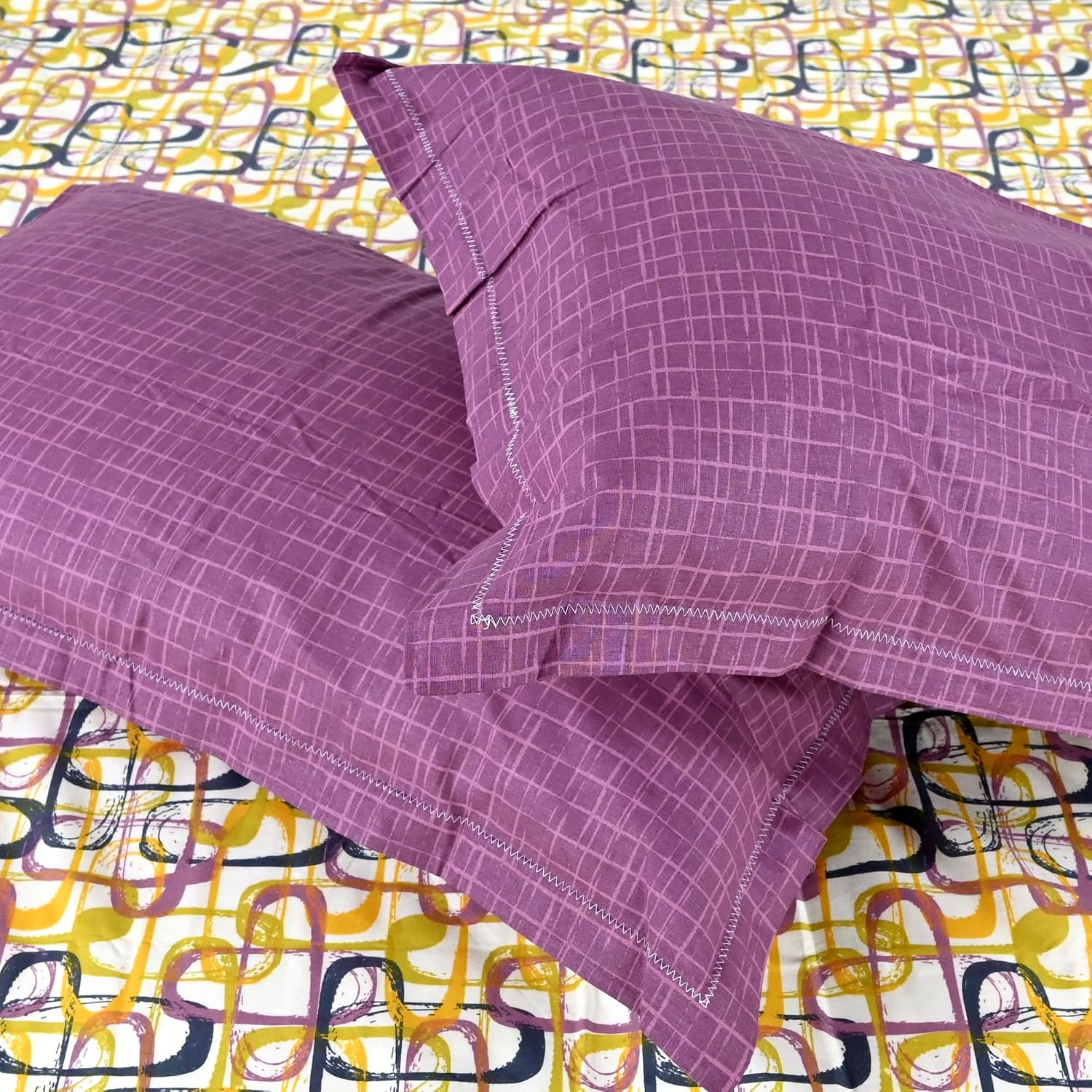 100% Pure Cotton Double Bedsheet For Queen With 2 Pillow Covers - 87 X 100 Inches, Yellow & Dark Pink | Soft & Durable For Everyday Use & Bedroom - All Season Comfort