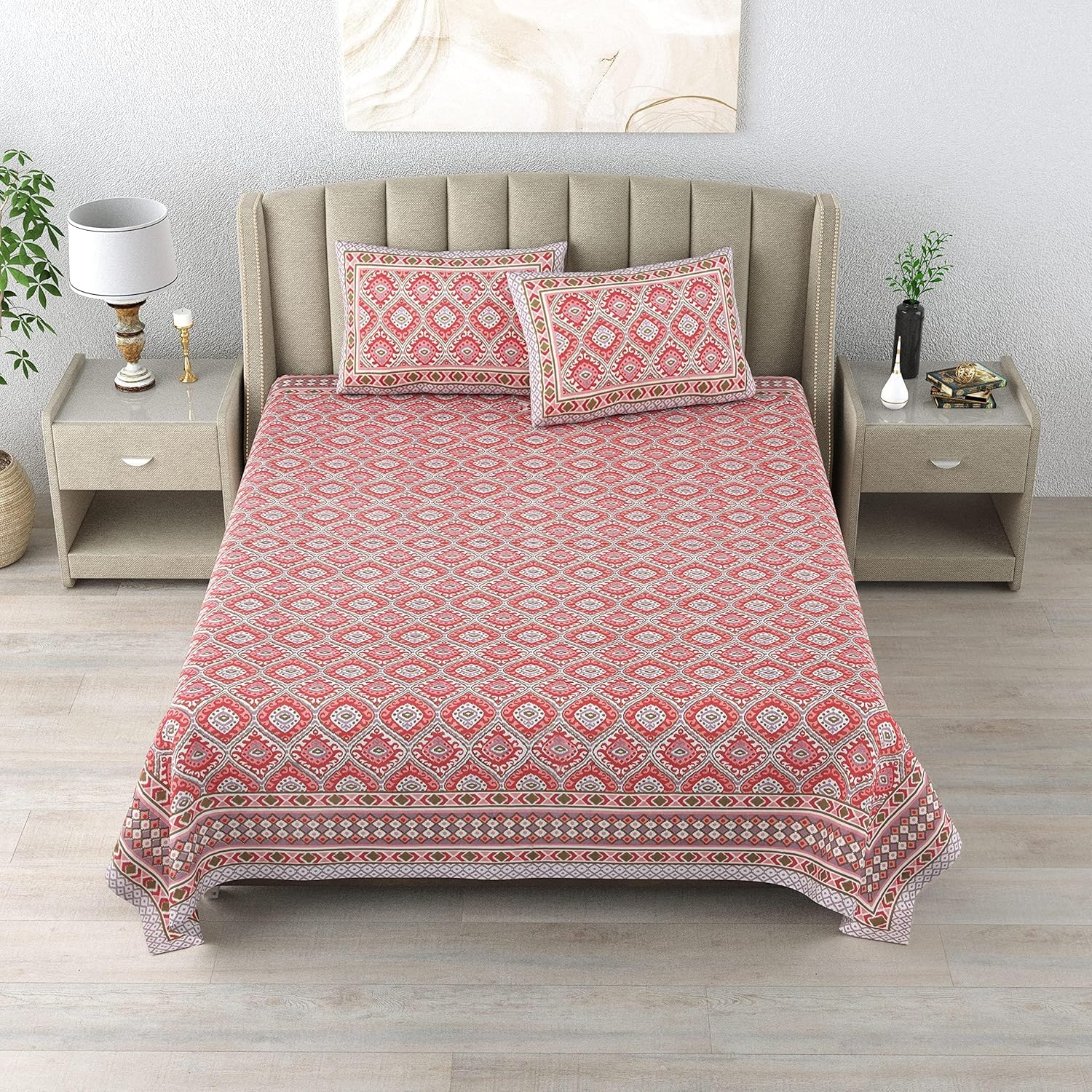 Hand Printed Cotton Bedsheet For King Size With 2 Pillow Covers | 90 X 108 Inches, Maroon | Ultra-Soft & Skin-Safe | Breathable Summer Comfort