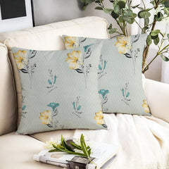 Microfiber Square Pillow Cushion For Sofa & Bed, Light Green - 12 X 12 Inch | Flower Deigns, Fluffy For Comfort & Back Support | Breathable, Premium Cotton Cushion Cover With Zip - Set Of 2