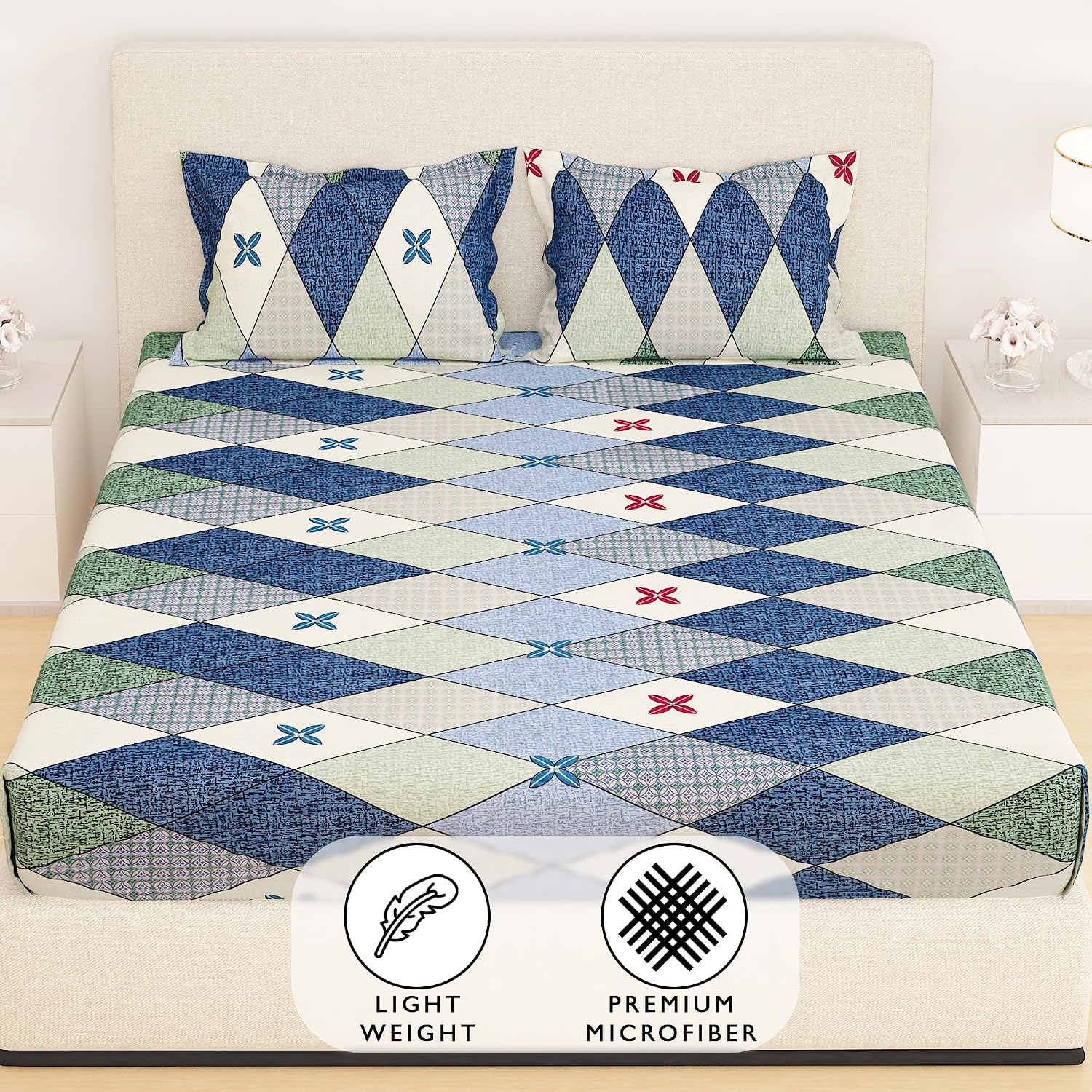 All Around Elastic Fitted Bedsheet With 2 Matching Pillow Covers - 60 X 72 Inches, Multicolor | Long Lasting Use & Everyday Luxury | Ideal For All Seasons