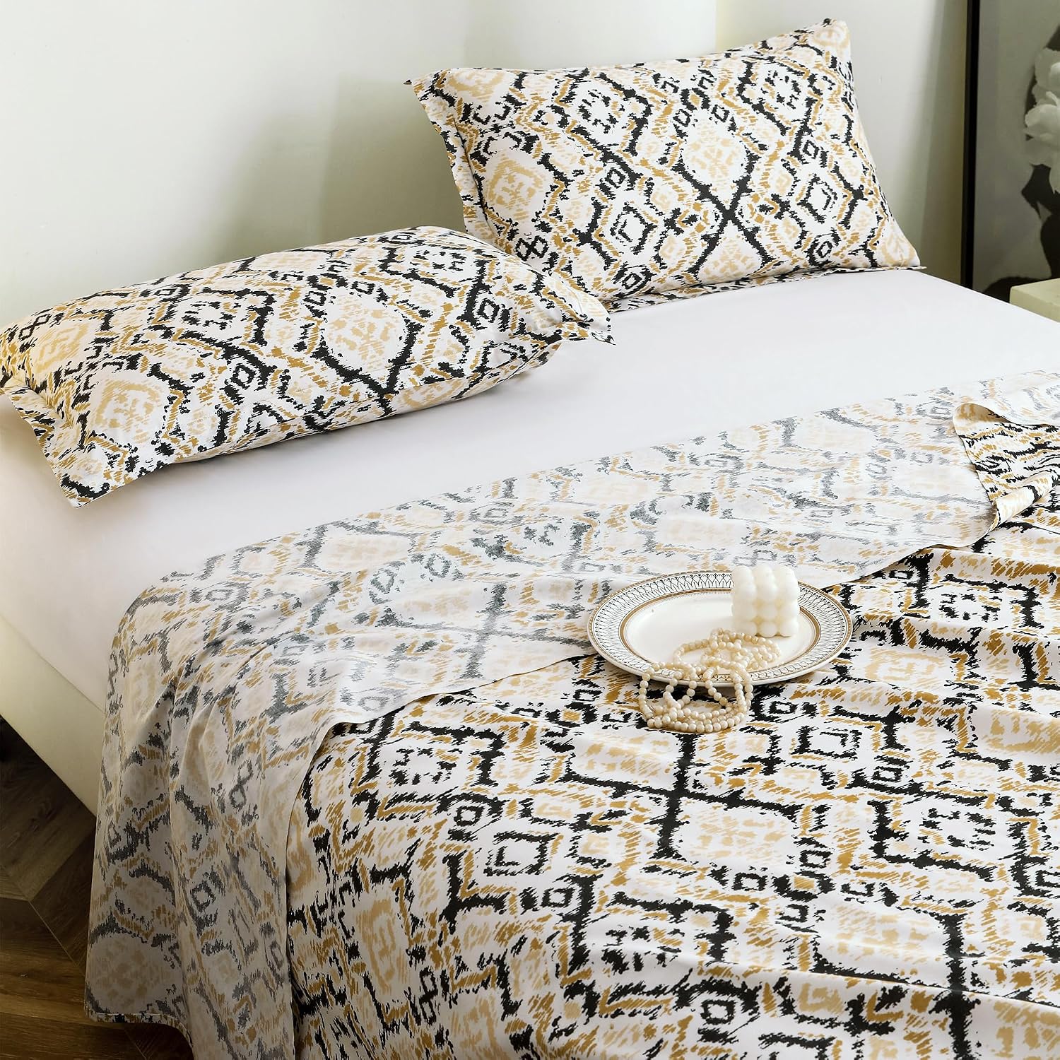 Bedsheet For Double Bed Cotton With 2 Pillow Covers, Grey & Beige - Queen Size 88 X 100 Inches | 190 Thread Count - Ideal For Festive Occasions