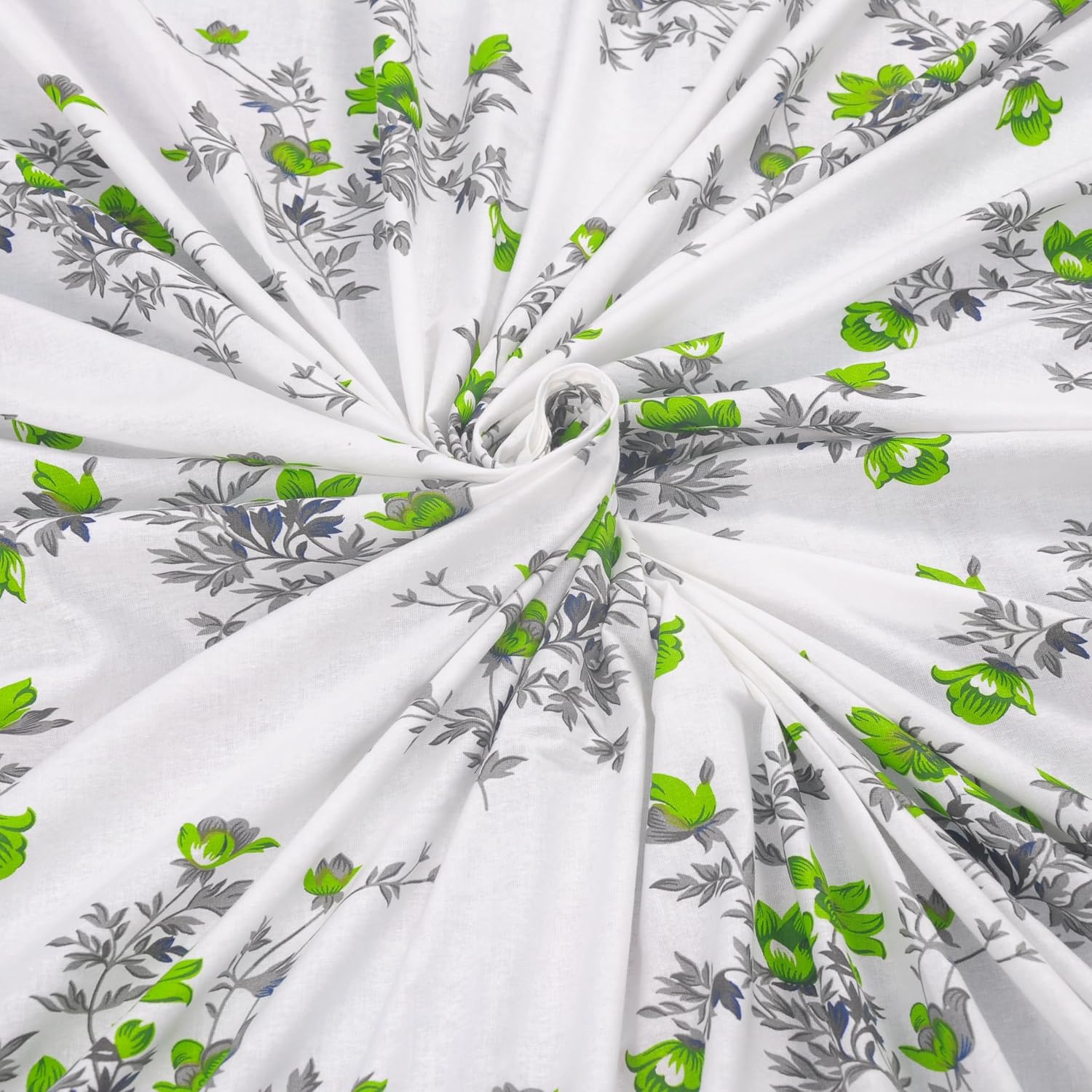 Cotton Elastic Fitted Bedsheet For King Size With 2 Pillow Covers - 72 X 78 Inches, Green & Grey | Ideal For Guest Room, Hotel Quality | 3 Piece Bed Sheet