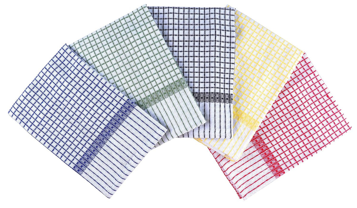 Sami Studios Kitchen Cotton Towels 300 Gsm | Highly & Absorbent For Kitchen Cleaning & Quick Drying Elegant Waffle Checks (Set Of 5) -Multicolor