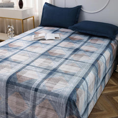 Bedsheets For Double Bed With 2 Pillow Cover - 92 X 98 Inches, Off White & Blue | Satin Finish Microfiber Queen Size Bedsheet | Skin Friendly & Breathable Fabric
