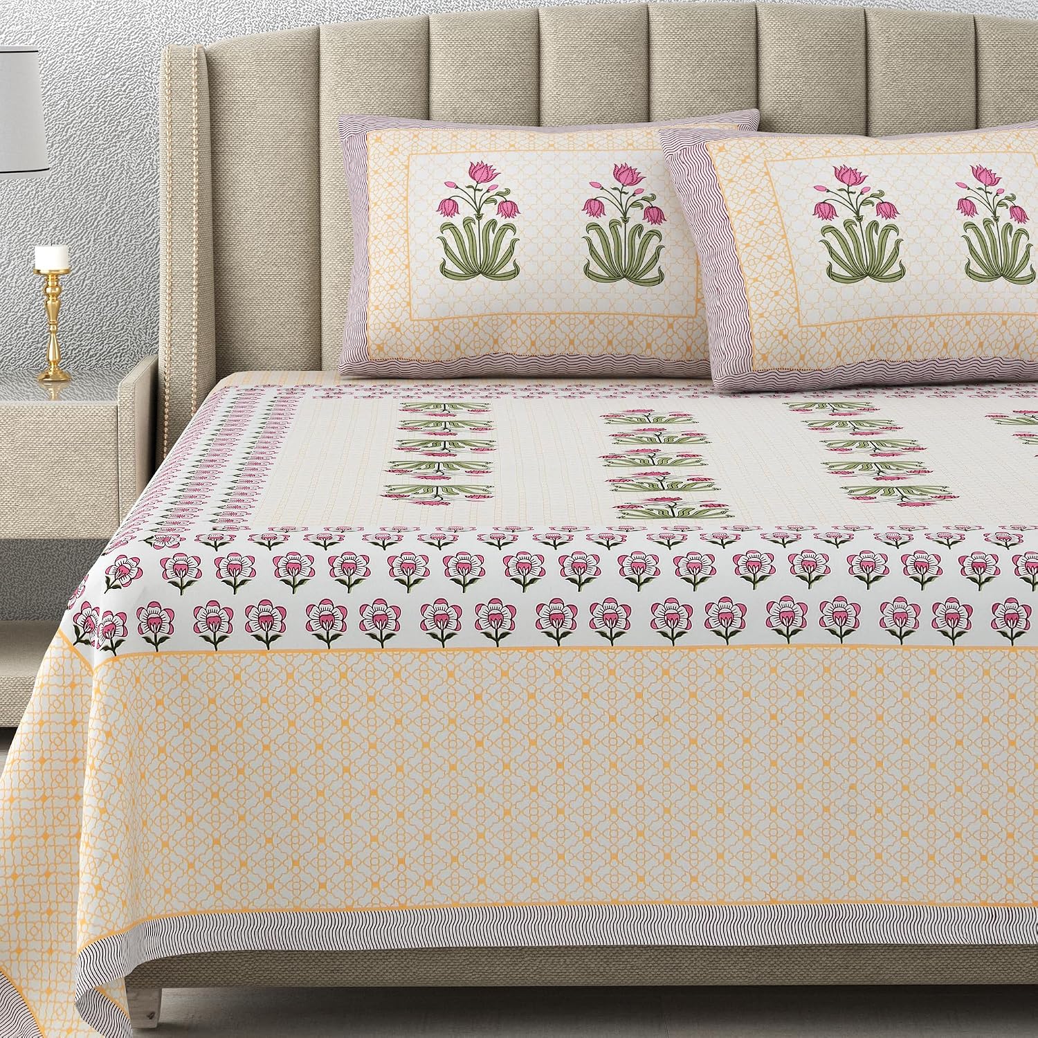 100% Cotton King Size Bedsheet With 2 Matching Pillow Covers - 90 X 108 Inches, Multicolor | Designer Printed Bedsheet Set - Naturally Soft, Breathable, & Skin Friendly