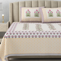 100% Cotton King Size Bedsheet With 2 Matching Pillow Covers - 90 X 108 Inches, Multicolor | Designer Printed Bedsheet Set - Naturally Soft, Breathable, & Skin Friendly
