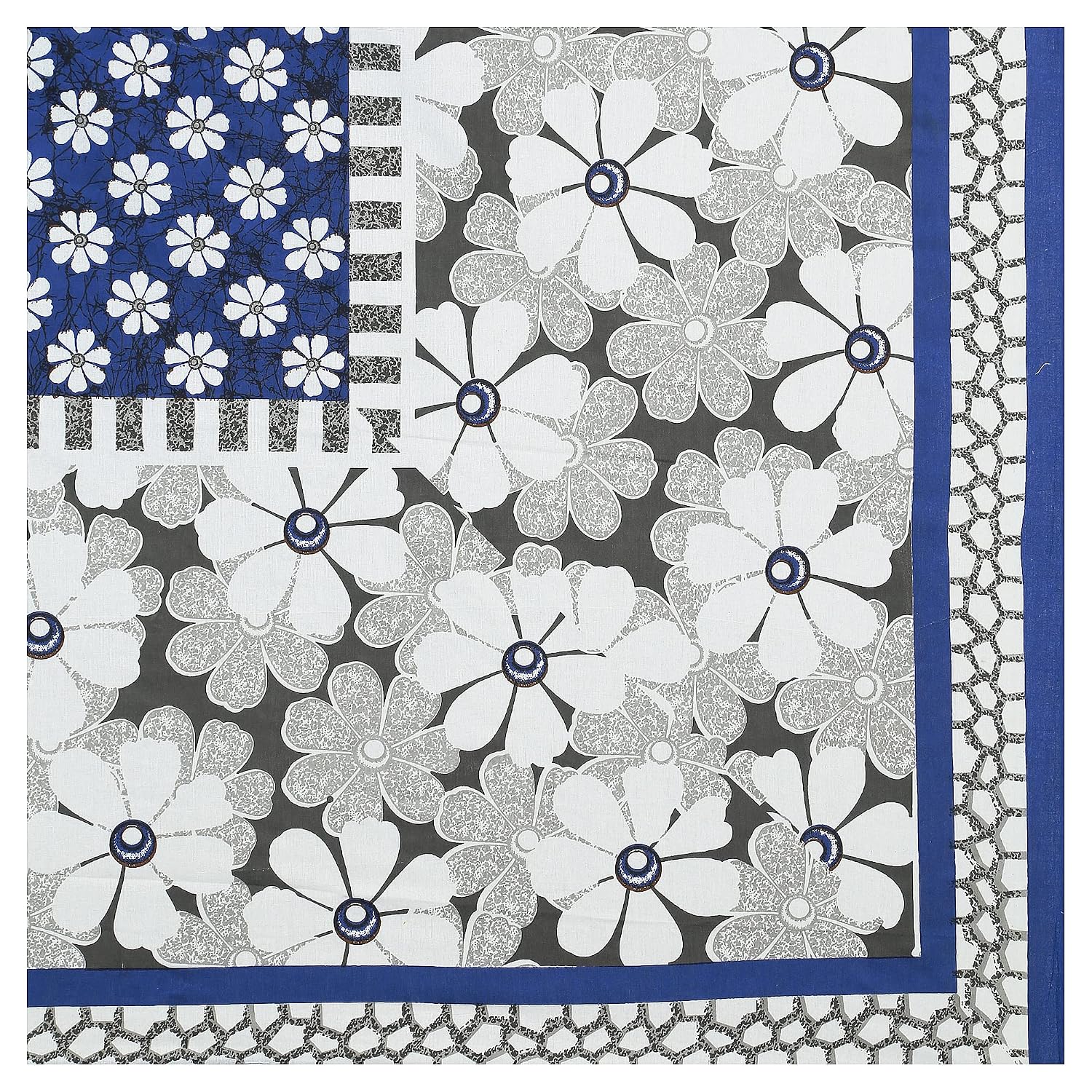 Pure 100% Cotton Double Bed Sheet With 2 Pillow Covers - 90 X 100 Inches, Blue & White | Beautifully Handcrafted Traditional Bedsheets - Skin Friendly Fabric
