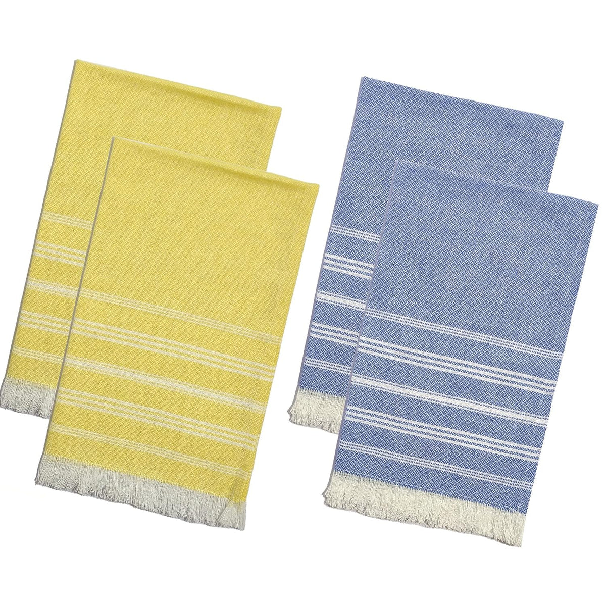 Indihaus Premium Cotton Hand Towel 310 Gsm | Soft, Absorbent, Multi-Purpose Towel Set | Blue & Sunshine Yellow (Set Of 4)
