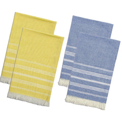 Indihaus Premium Cotton Hand Towel 310 Gsm | Soft, Absorbent, Multi-Purpose Towel Set | Blue & Sunshine Yellow (Set Of 4)