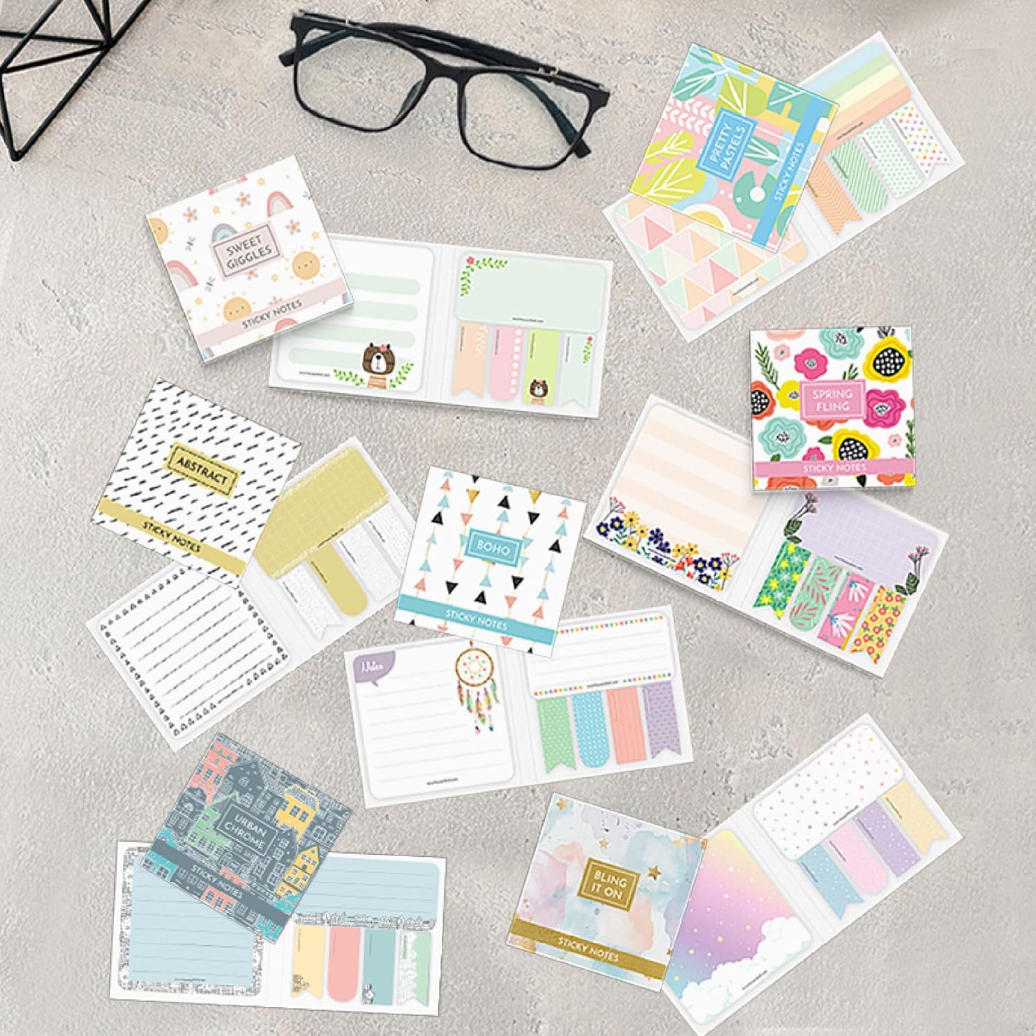 Boho Sticky Notes, Creative Beautiful Designs, 150 Sticky Sheets Total - Multicolor