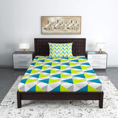 Single Bedsheet With 1 Pillow Cover - 57 X 87 Inches, White & Aqua | Designer Printed Bedsheet Set - Naturally Soft, Breathable & Skin Friendly