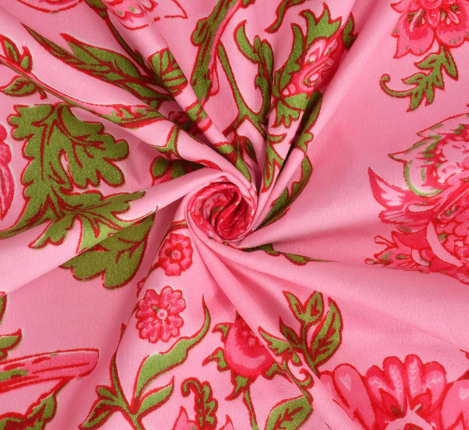 100% Cotton King Size Double Bedsheet With 2 Pillow Covers - 90 X 100 Inches, Pink | Traditional Floral Rajasthani Jaipuri Bedsheet