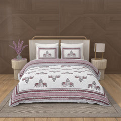1 Queen Size Bedsheet For Double Bed With 2 Pillow Covers (90 X 108 Inches) Cream & Maroon | Beautiful Printed Designs - Breathable 100% Cotton Bedsheet Comfortable
