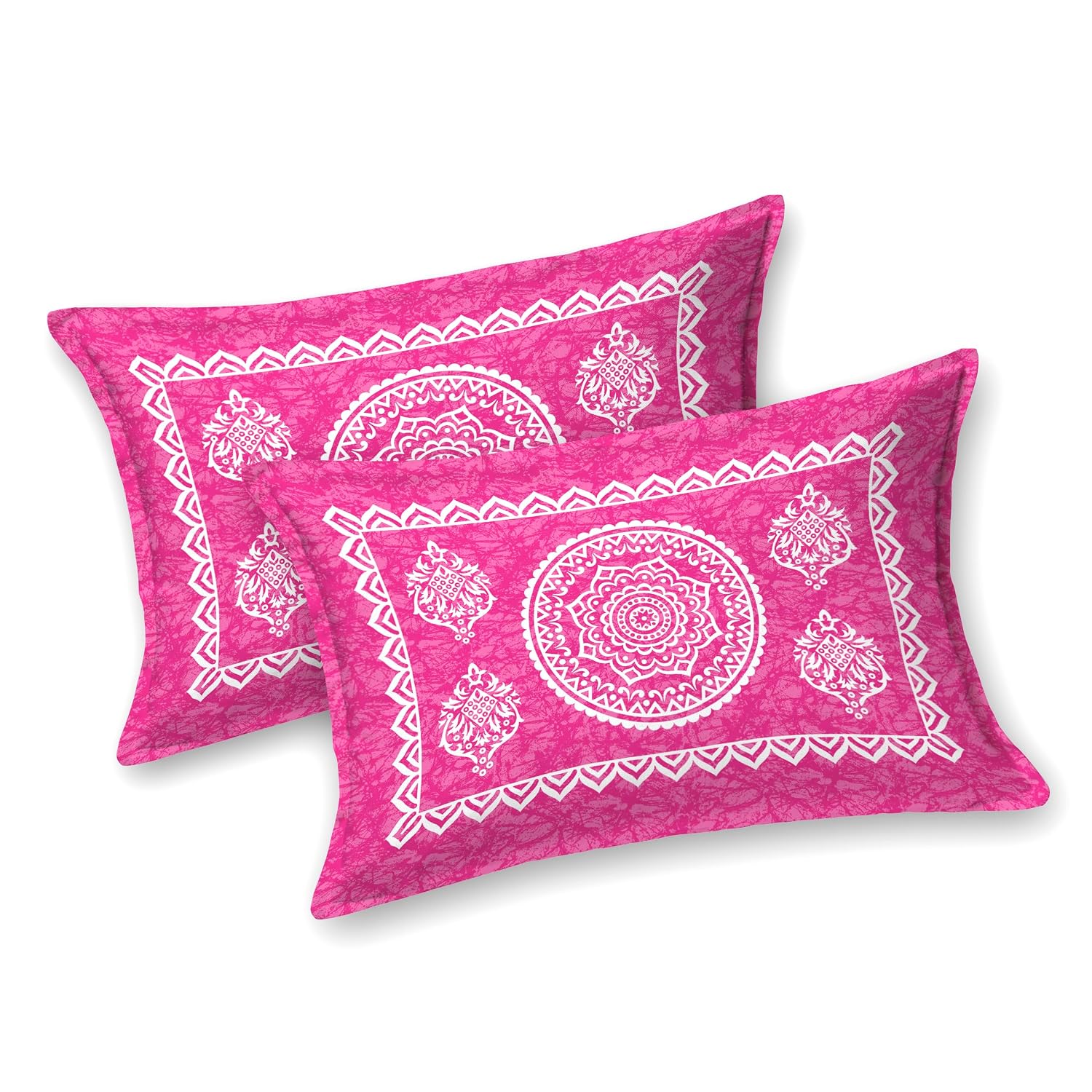 Printed Jaipuri Bedsheet For Double Bed With 2 Pillow Covers - 83 X 94 Inches, Pink | Long Lasting & Soft 120 Thread Count Bedsheet