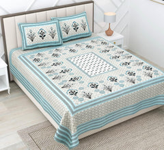 Suitable For King Size Bedsheet With 2 Pillow Cover - 90 X 108 Inches, Grey & Sky Blue | Soft, Breathable & Skin-Friendly Feel For Year-Round Comfort
