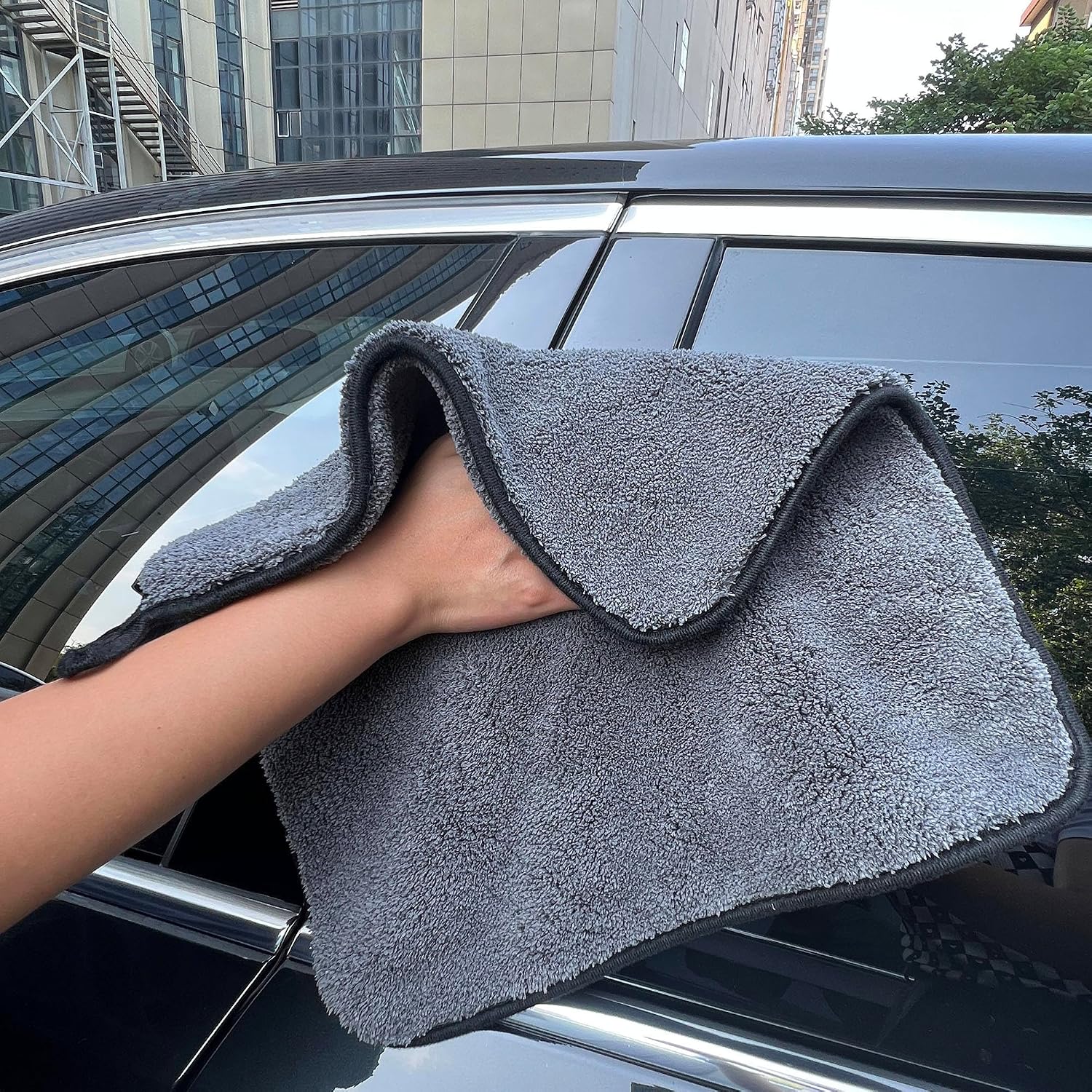 Detachi Dual Sided Microfiber Cloth 400 Gsm | Thick Lint & Streak-Free Multipurpose Cloths | Absorbent Extra Thick Plush Towel For Cleaning, Washing & Drying - Grey (2 Pcs)