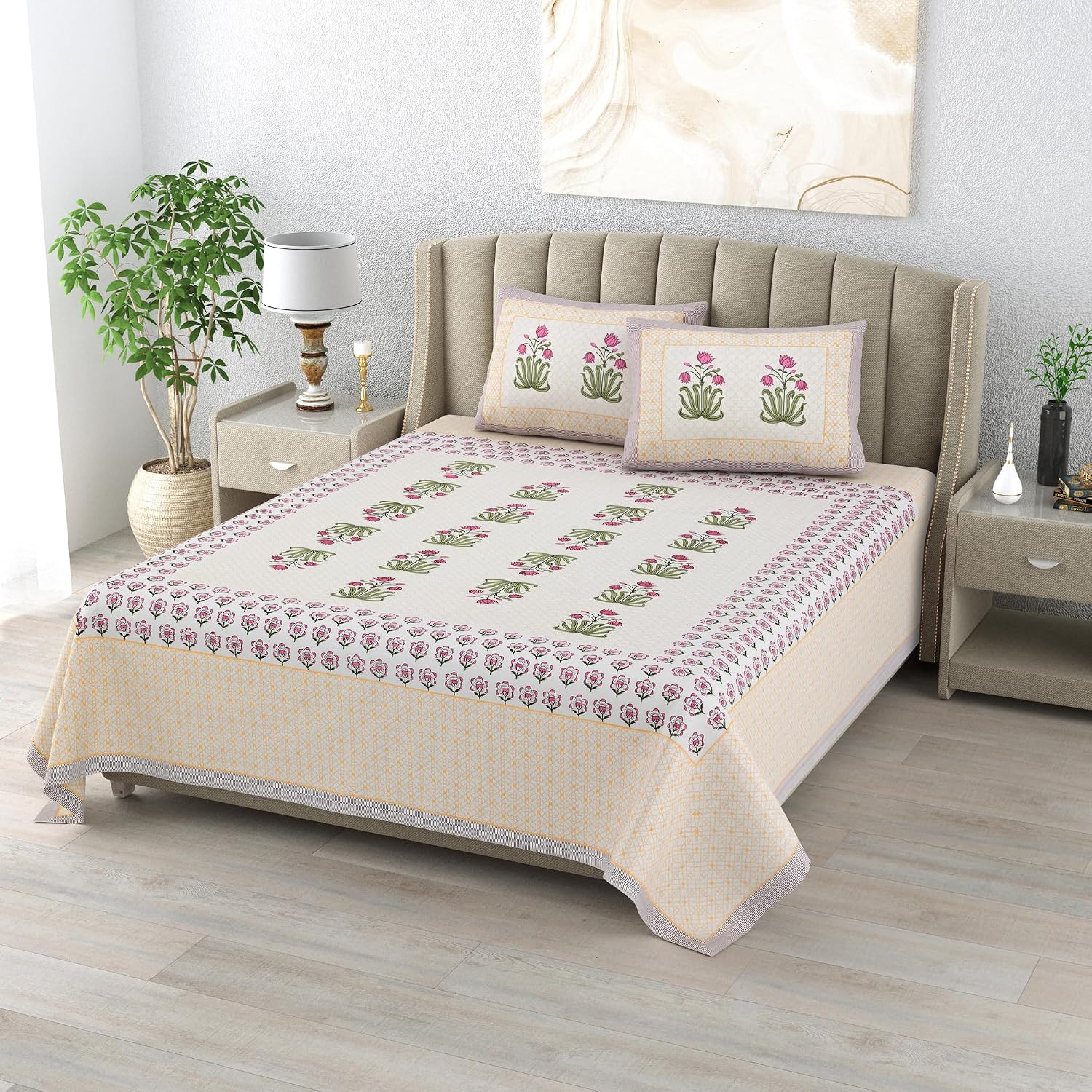 100% Cotton King Size Bedsheet With 2 Matching Pillow Covers - 90 X 108 Inches, Multicolor | Designer Printed Bedsheet Set - Naturally Soft, Breathable, & Skin Friendly