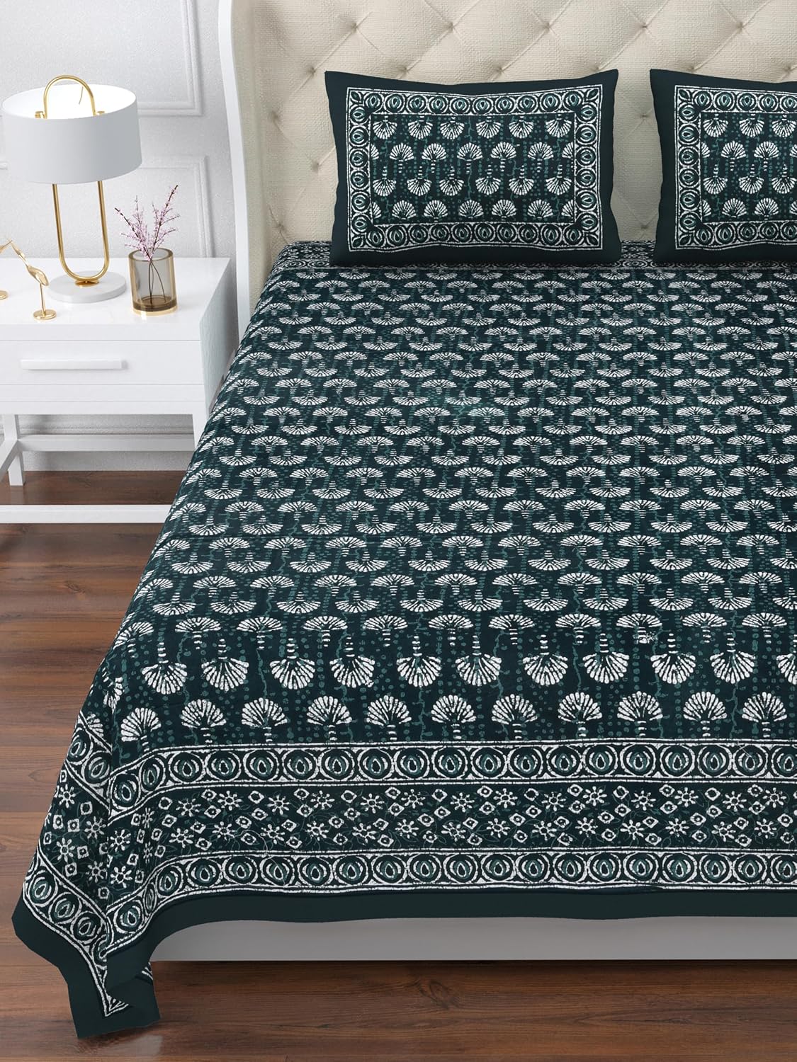 Printed Cotton Double Bedsheet For King Size With 2 Pillow Covers (95 X 108 Inches) Dark Teal | 280 Thread Count - Pure Cotton Natural Fabric & Skin-Safe | Extra Soft & Wrinkle Free