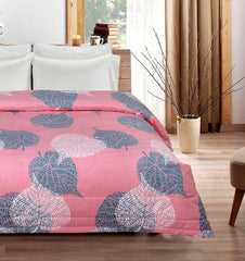 Microfiber Floral Printed AC Comforter Set King Size 1 Double Bedsheet With & 2 King Pillow Covers - 90 X 100 Inches, Light Pink & White | Suitable For All Weather Season - 4 Pcs Bedding Set