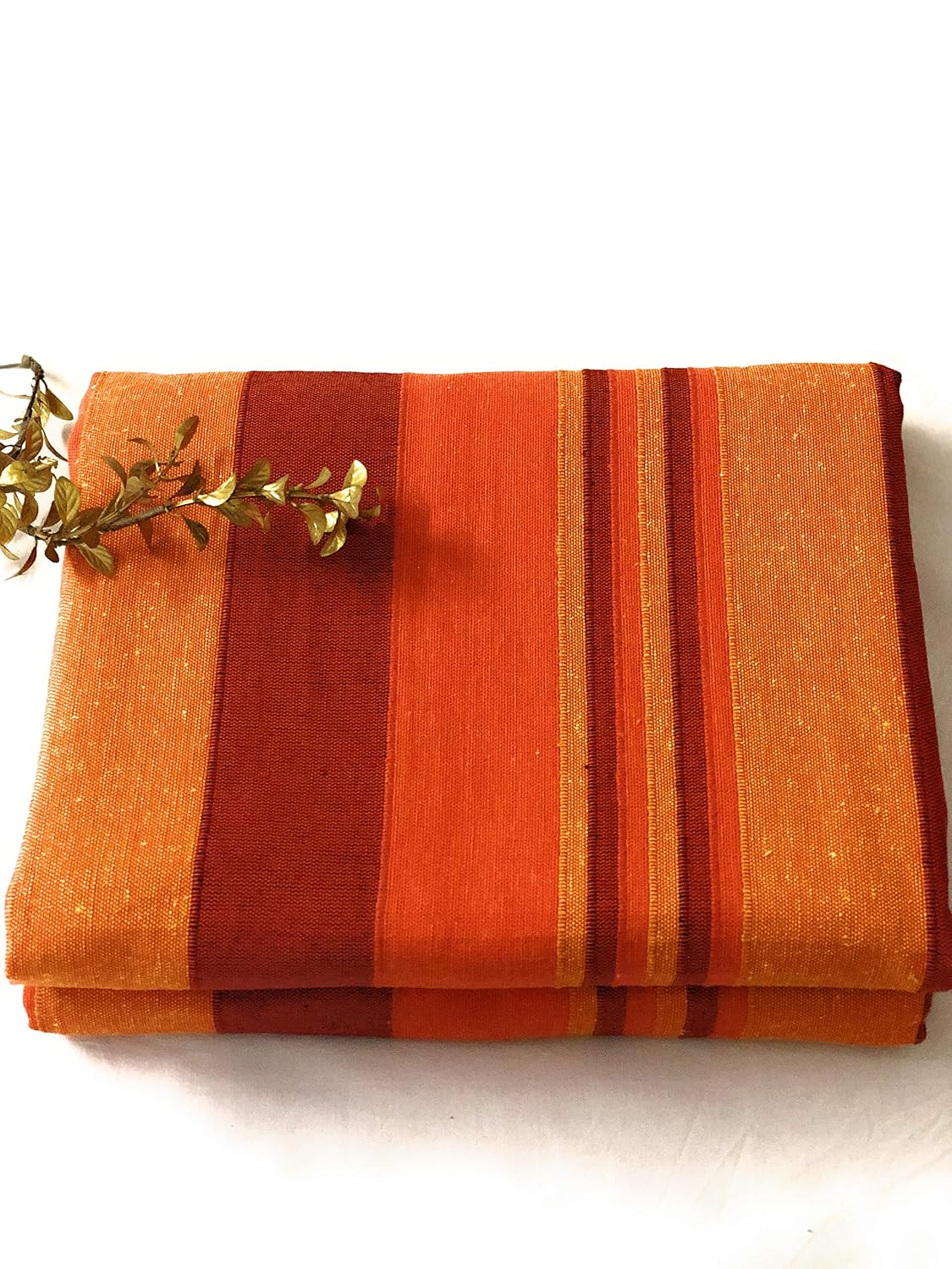 Handloom Cotton Single Bedsheet Without Pillow Covers | 60 X 90 Inches, Orange | Ideal For Diwali Decoration, Festive Gifting