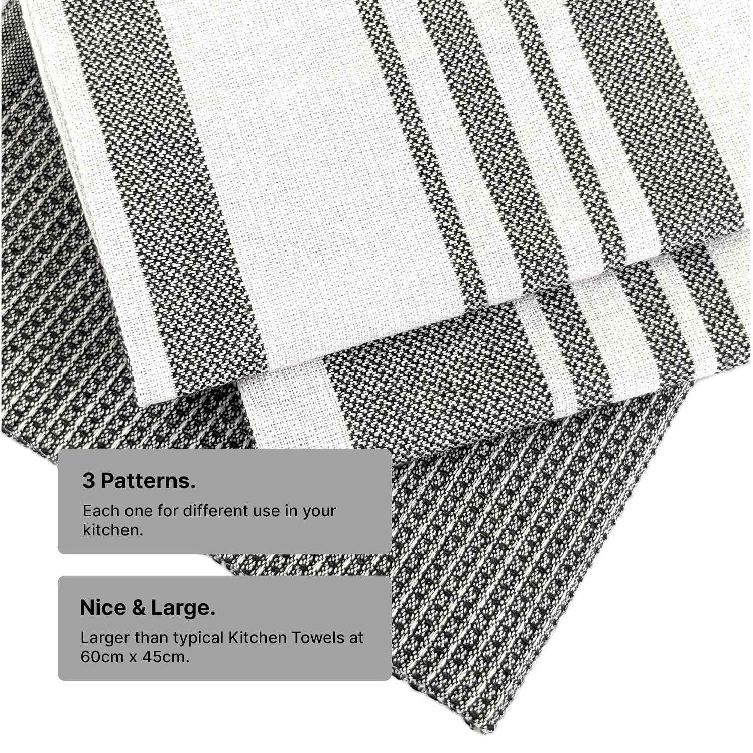 Indihaus Cotton Multi-Purpose Kitchen Hand Towels 370 Gsm | Waffle & Stripes Lunch, Dish Towel (Slate Grey)- Pack Of 6