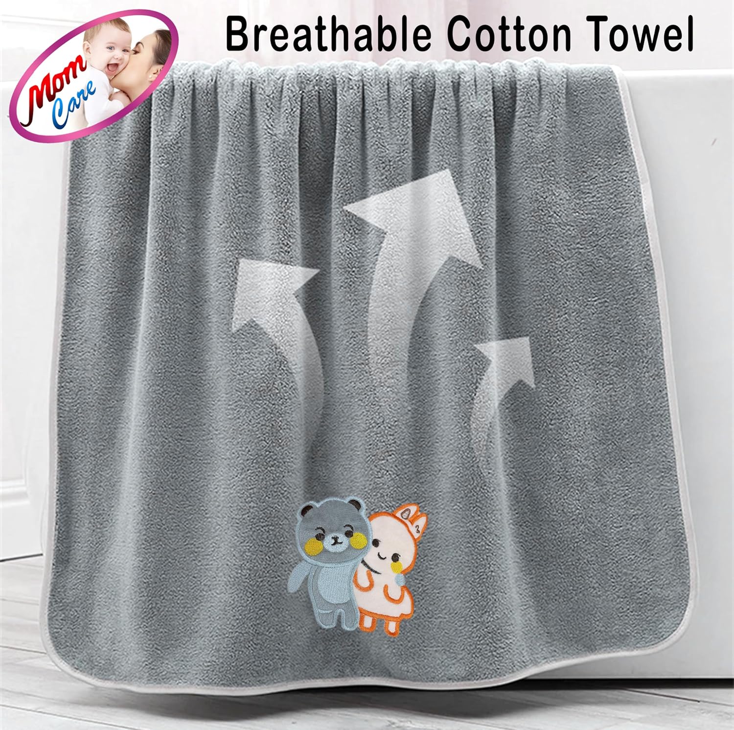 Mom Care Cotton Microfibre Bath Towels 290 Gsm | Extra Soft Quick Dry Strong Water Absorbent Bathing Towel For Kids (Multicolor)- Pack Of 4