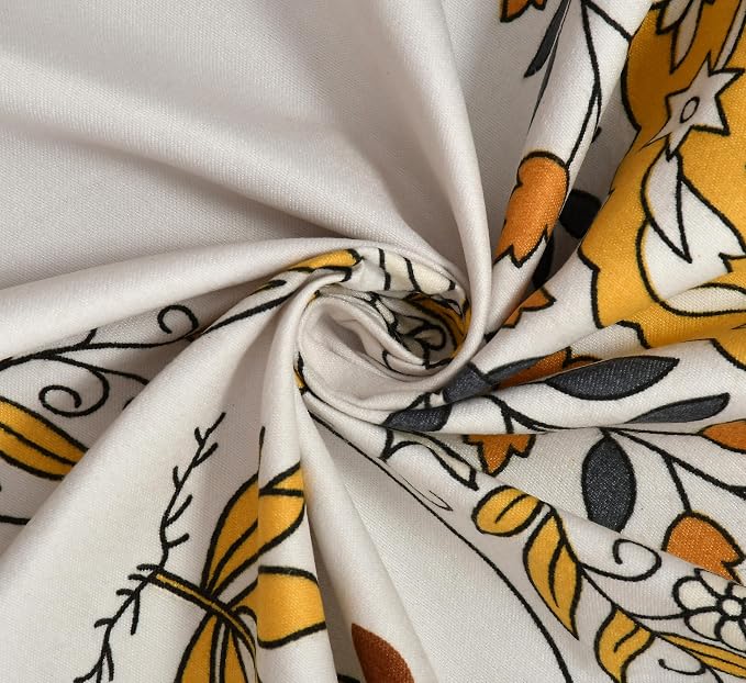 Premium Feel Cotton Bedsheets All Around Elastic Fitted For Double Bedsheet - Size 60 X 78 Inches, Yellow | Beautiful Print & Luxury Look Bedsheet